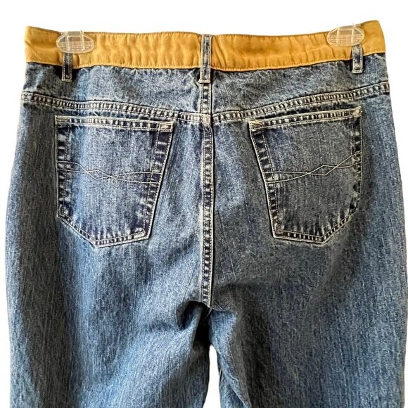 Vintage Faded Glory FLARE Blue jeans floral embroidered tan accent belt Missy 14 - Picture 2 of 14